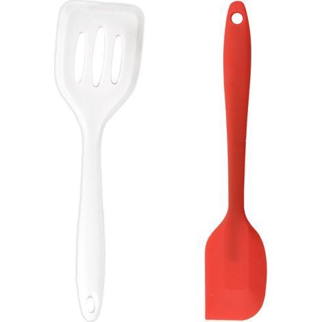 Ensemble de 2 mini-ustensiles de cuisine en silicone avec spatules - Blanc + Rouge (1/4)