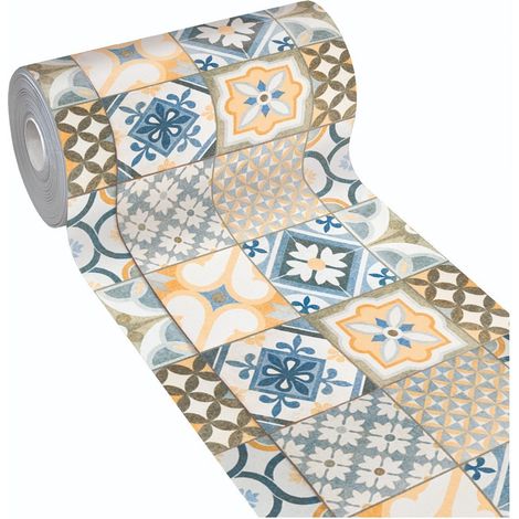 Tappeto Cucina Antimacchia Stampa HD Alta Definizione Passatoia Gomma Moderna Maioliche - 51x160 cm