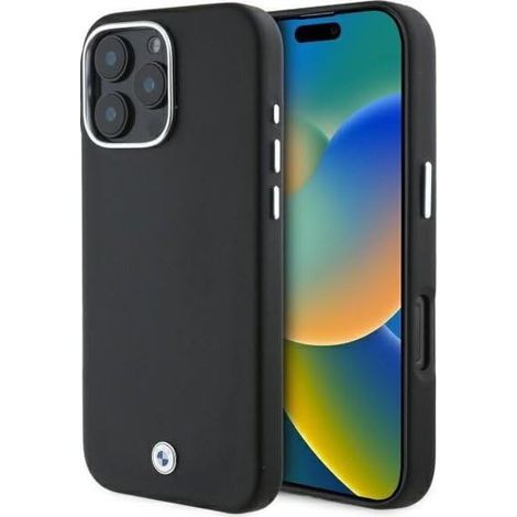 Coque rigide BMW BMHMP16X23PUFWK pour iPhone 16 Pro Max 6,9" noire/noire, entièrement recouverte de métal, compatible MagSafe