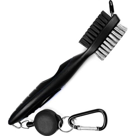 Cepillo de limpieza para palos de golf y limpiador de ranuras con clip retráctil, extensible de 60 cm, de latón, diseño ergonómico, se fija fácilmente a la bolsa de golf (negro)