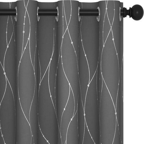 Rideaux occultants, rideaux gris, rideaux isolants thermiques et insonorisés, imprimé de points ondulés métallisés, 52 x 84 pouces, lot de 2 panneaux, rideaux de fenêtre lavables en machine pour chamb (1/5)