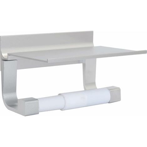 Portarotolo di carta igienica adesivo con mensola, da parete, non richiede foratura, in alluminio, per bagno/WC (argento) (1/5)