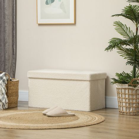 Banco arcón plegable, efecto terciopelo, 76 x 38 x 38 cm, blanco crema, OKWISH (1/5)