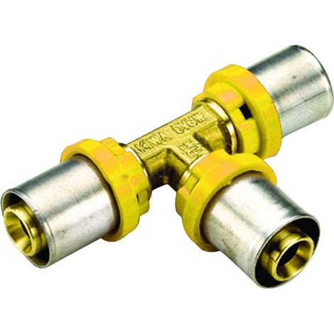 RACCORDO A T INTERMEDIO PER TUBO MULTISTRATO A PRESSARE PER GAS MODELLO AL-COBRAPEX ø16x16x16   TIEMME RACCORDERIE SPA