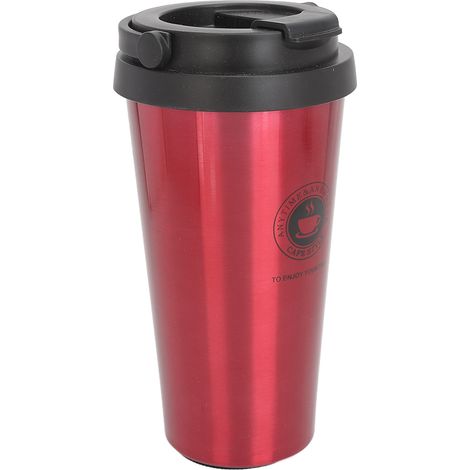 Tasse à café isotherme avec couvercle, gobelet voyage en acier inoxydable, tasse thermos portable pour voiture, rouge, 500 ml (1/5)