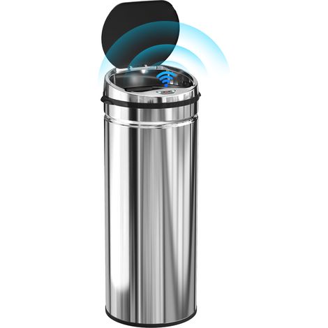 Poubelle à capteur de mouvement avec ouverture automatique 50 L - Acier inoxydable noir et argent (1/5)
