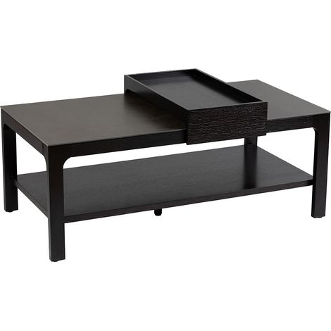 GUILIA - Table Basse Bois Noir Plateaux Céramique avec Tablette (1/3)