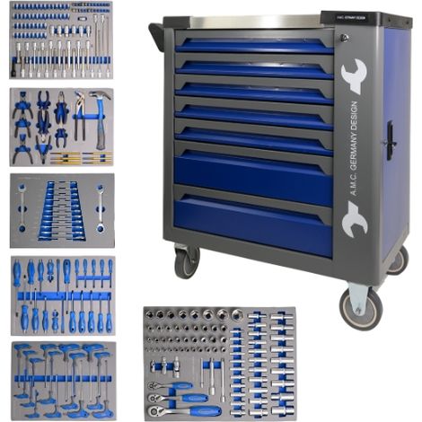 Carrello porta attrezzi con ruote completo di utensili 7 cassetti 256 pezzi (1/5)