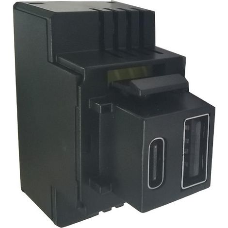Alimentatore da incasso KEYSTONE USB A+C 3A 20W Nero Perry 1MCUSB002A