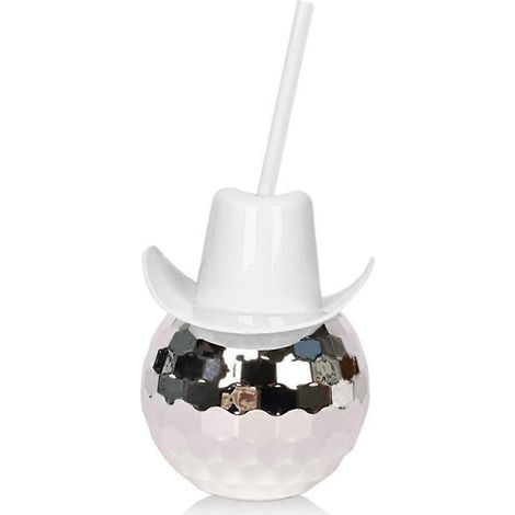 Gobelets boule disco, chapeau de cowboy, gobelet boule disco avec pailles, décoration pour enterrement de vie de jeune fille, électroplaqué (1/5)