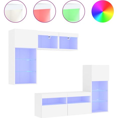Maison Exclusive - 5-tlg. Wohnwand mit LED-Beleuchtung Weiß Holzw