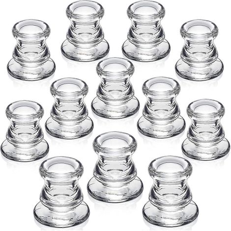 Lot de 12 bougeoirs coniques en verre épais pour centre de table - Décoration idéale pour mariages, fêtes et festivals (1/4)