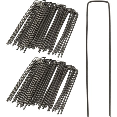 100er Set Bodenanker, Angeschrägte Enden, Zum Einschlagen, Unkrautvlies, 15 cm lang, 2 mm Ø, Stahl, Silber (1/5)