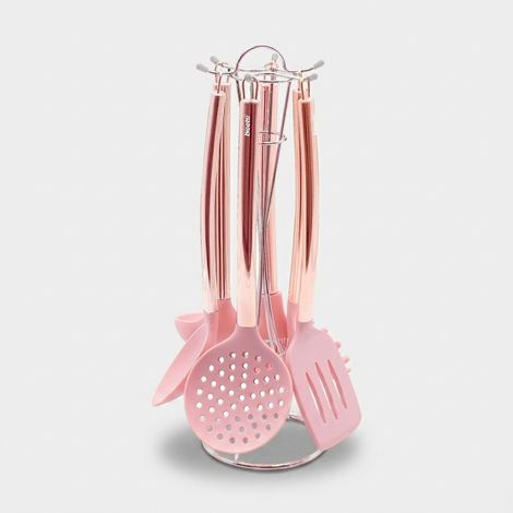 Set 6 Küchenutensilien aus rosa Metall und Silikon Bisetti Stonerose (1/4)