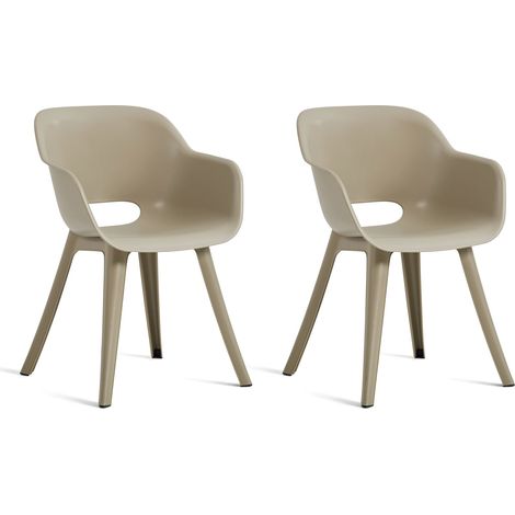 Keter Akola Gartenstuhl - 2 Stück - 55x56.5x80cm - Kunststoff - Taupe - Set mit zwei Stühlen in einer Box - wetterbeständig - einfach zu montieren (1/5)