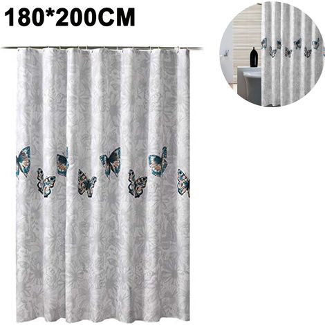 Rideau de douche en tissu, imperméable et en polyester, à séchage rapide, ourlet lesté, ensemble de rideau de douche pour salles de bains, durable et lavable, avec 12 crochets (taille 180200cm) (1/5)