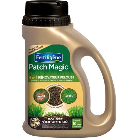 Patch Magic Rénovateur de Pelouse 750 g - Formule 4 en 1 semences, engrais, fixateur, support végétal - Pelouse 2 fois plus dense - Première pousses dès 4 jours - Pour 13 trous (1/5)