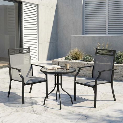 Gartenstühle Set 2PCS Verbreiterter Sitzfläche Terassenstuhl mit Teslin Stoff Atmungsaktiv Schnelltrocknend Outdoor-Stühle bis 120 kg belastbar für Garten Terrasse Balkon Poolbereich (Grau) (1/5)