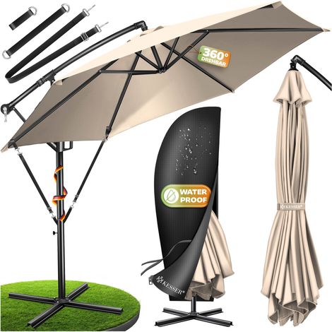 KESSER® Alu Ampelschirm Sonnenschirm + Abdeckung Ø300 cm / Ø350 cm mit Kurbelvorrichtung Kurbelschirm mit Ständer UV-Schutz Aluminium 350cm / Beige (1/5)