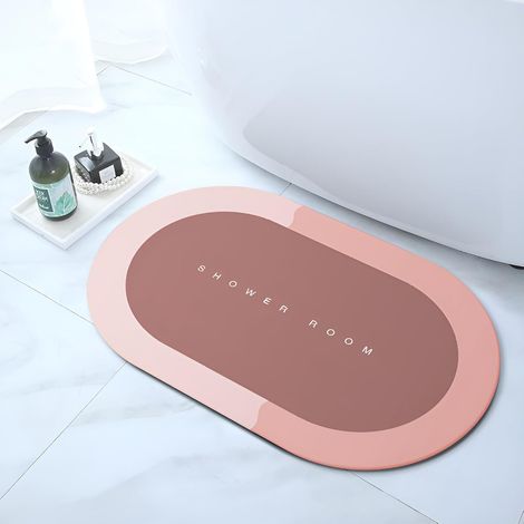 Tapis de Bain Absorbant Antidérapant, 40×60cm Tapis Salle De Bain Diatomite Microfibre, Tapis de Salle,Rose (1/5)