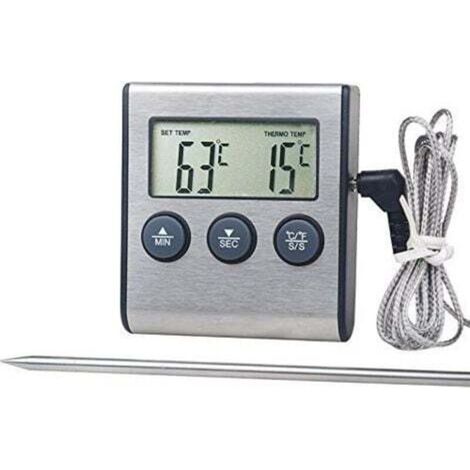 Lebensmittelthermometer 0250°C mit Alarmtimer - Temperaturanzeige für Grillküche