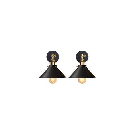Lot 2 appliques murales style industriel noir Fonte métal, rotation 180°, design Edison, sans ampoules (1/5)