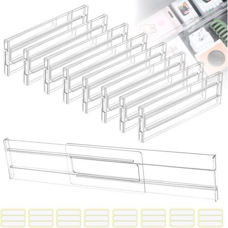 8 PCS Separateur Tiroirs Reglable en Plastique 27.5-52cm Organisateur Diviseurs, Rangement Tiroir de Bureau (1/5)