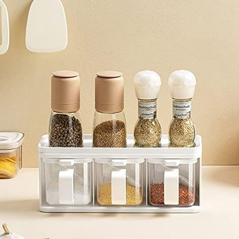 Support multifonctionnel transparent pour condiments, ustensiles de cuisine (1/4)
