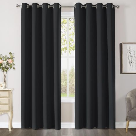 Lot de 2 Rideaux Occultants à Oeillets Isolant Thermique Design Moderne Pour Salon et Chambre 140 x 240 cm Noir 2 Pièces noir (1/5)