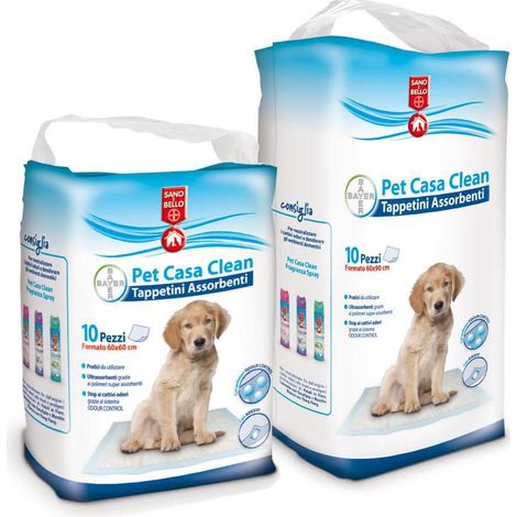 10PZ TAPPETINI TAPPETINO PANNO ASSORBENTE PET CASA CLEAN PER CANI BAYER CM.60X90 (1/5)