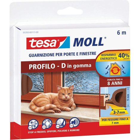 Tesa 05393-00111 Guarnizione Adesiva Gomma Porte Finestre Profilo D 6m 3-7mm