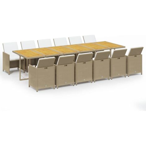 Ensemble à manger de jardin coussins 13pcs Mobilier de jardin Résine tressée Beige (1/5)