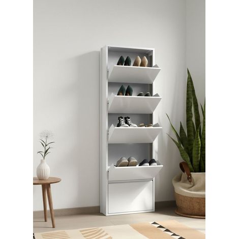 Dmora - Zapatero Isidro, Zapatero, Armario de entrada multiusos, Zapatero, 50x15h172 cm, Blanco, con embalaje reforzado (1/5)