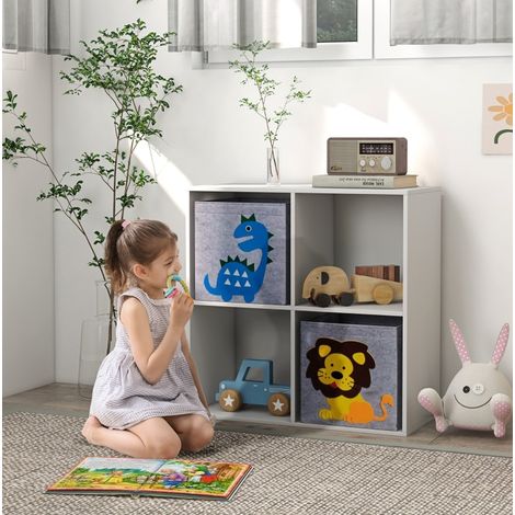 bibliothèque enfant 61,8 x 29,9 x 61,8 cm blanche – 4 cases, 2 bacs, montage requis (1/5)