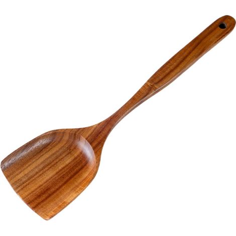 Ensemble spatule et louche en bois pour la maison, poêle antiadhésive en bois d'acacia, manche long, spatule pour wok, louche à soupe (1/3)