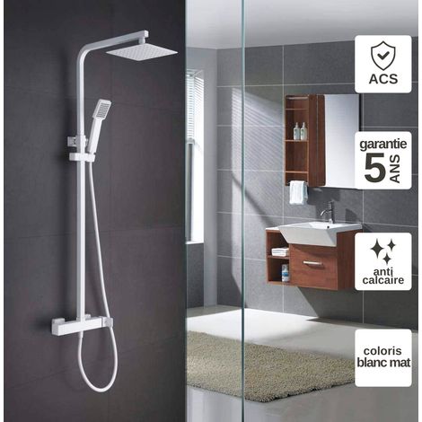 Colonne de Douche blanc mat anti-calcaire - Design Moderne et Économie d'eau - Kit Complet FIYI IMEX