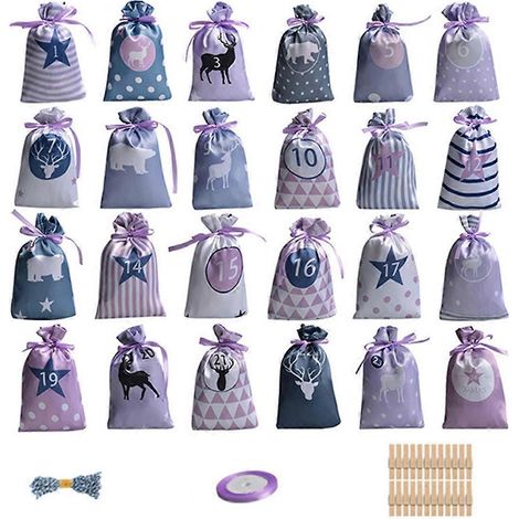 24 Stück Weihnachts-Adventskalender-Tüten, Weihnachts-Countdown-Geschenktüten B--