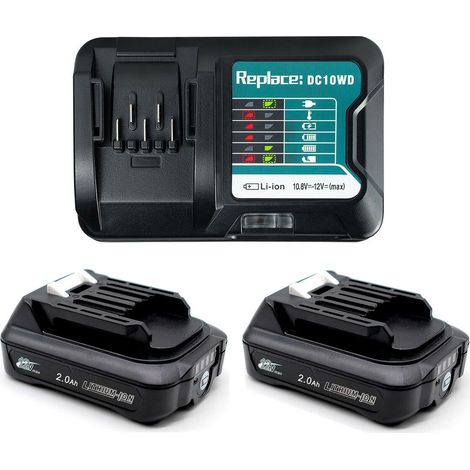 2X Ersatzakku für Makita BL1021B 12V 10,8V 2,0Ah mit DC10WD Ladegerät Kompatibel mit Makita BL1020B BL1041B BL1040B BL1016 BL1015 für Makita Werkzeuge DF031D DF0331D TD110D 197339-1 HP332D DC10SB (1/5)