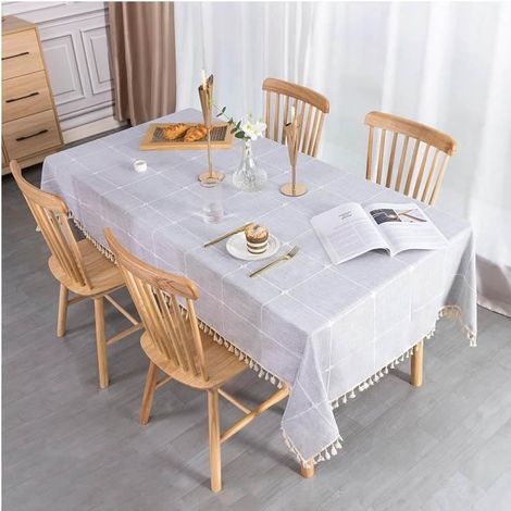 Nappe Table a Manger Rectangulaire Coton Lin Table Cover Cloth Cotton Tablecloth Rectangle Decoration 140x180 cm pour Maison Table (1/4)