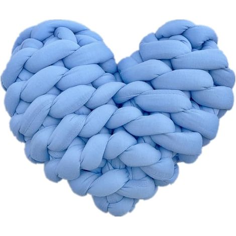 Coussin décoratif en tissu tressé, avec surface tressée à la main, coussin décoratif pour salon, lit et chaise longue de jardin, bleu clair : en forme de cœur