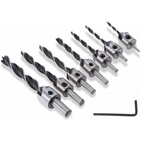 7pcs 5 Flûte Countersink Mèche Foret Fraise à Bois Bits Conique Alésoir Foret de Menuiserie Pour Chanfreinage du Bois 3-10mm (1/5)