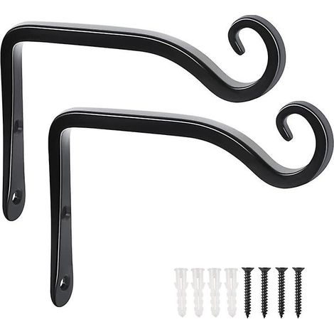 lot De 2 Crochets- Noir De Suspension Muraux Dcoration Fer Forg Pour Jardin Avec Vis Pour Plantes Mangeoires Oiseaux Lanternes (1/5)