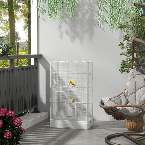 Cage à oiseaux volière avec portes perchoirs cage pour canaris perruches perroquets 61 x 36.5 x 98 cm blanc