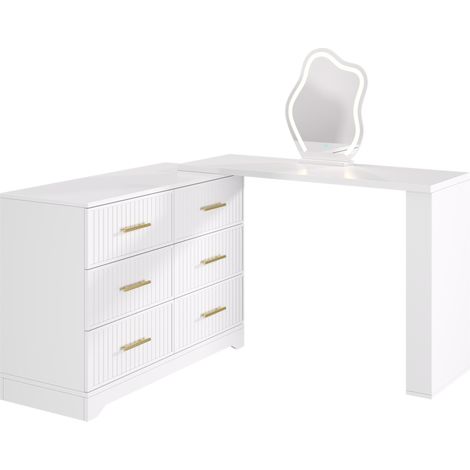 Tocador giratorio en L con espejo LED y 6 cajones 110x40x129 cm blanco HOMVRA (1/5)