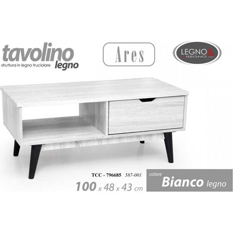 Niedriger weißer Couchtisch mit Ablage und Fach cm 100 x 48 x 43 h