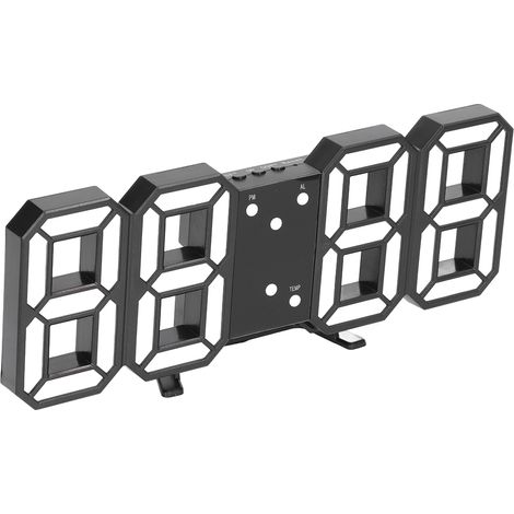 Horloge murale décorative, horloge électronique 3D, horloge murale numérique stéréoscopique à LED, cadeau original, grande horloge murale lumineuse, boîtier noir avec lettrage rouge. (1/5)