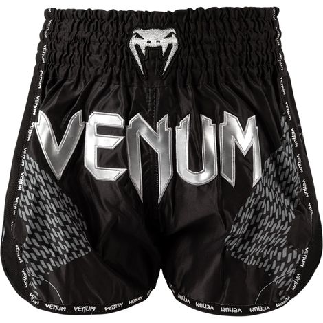 Pantalones cortos Venum Muay Thai Nexus, negro/plateado, talla M (1/5)