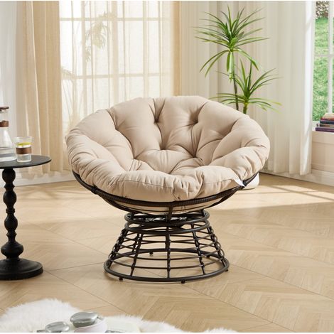 Drehbarer Papasan Sessel 360° mit Kissen aus Stahl OKMYHOME (1/5)