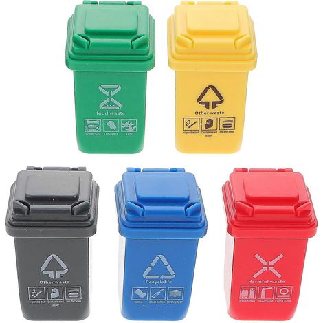 Lot de 5 mini poubelles miniatures pour maison de poupée, avec tri sélectif. Modèle de décor miniature.-4X3X2.5CM-Assorted Color (1/2)