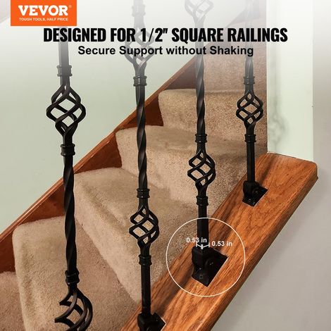 Sabots de Garde-corps Carrés 50PCS Base Support de Balustre en Alliage d'Aluminium Inclinée, Tiges Forgées avec Trous de Vis pour B… (1/5)